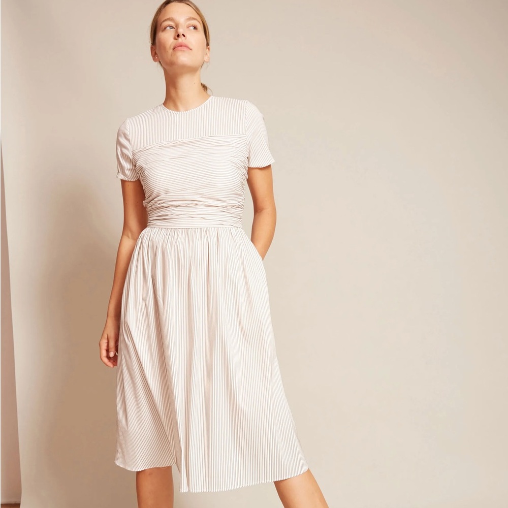 No.6 Store black and white striped mini dress with ruched detail